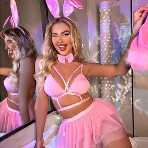 Criss Cross Bunny Costume Set With Hairhoop & Bow Tie & Skirt